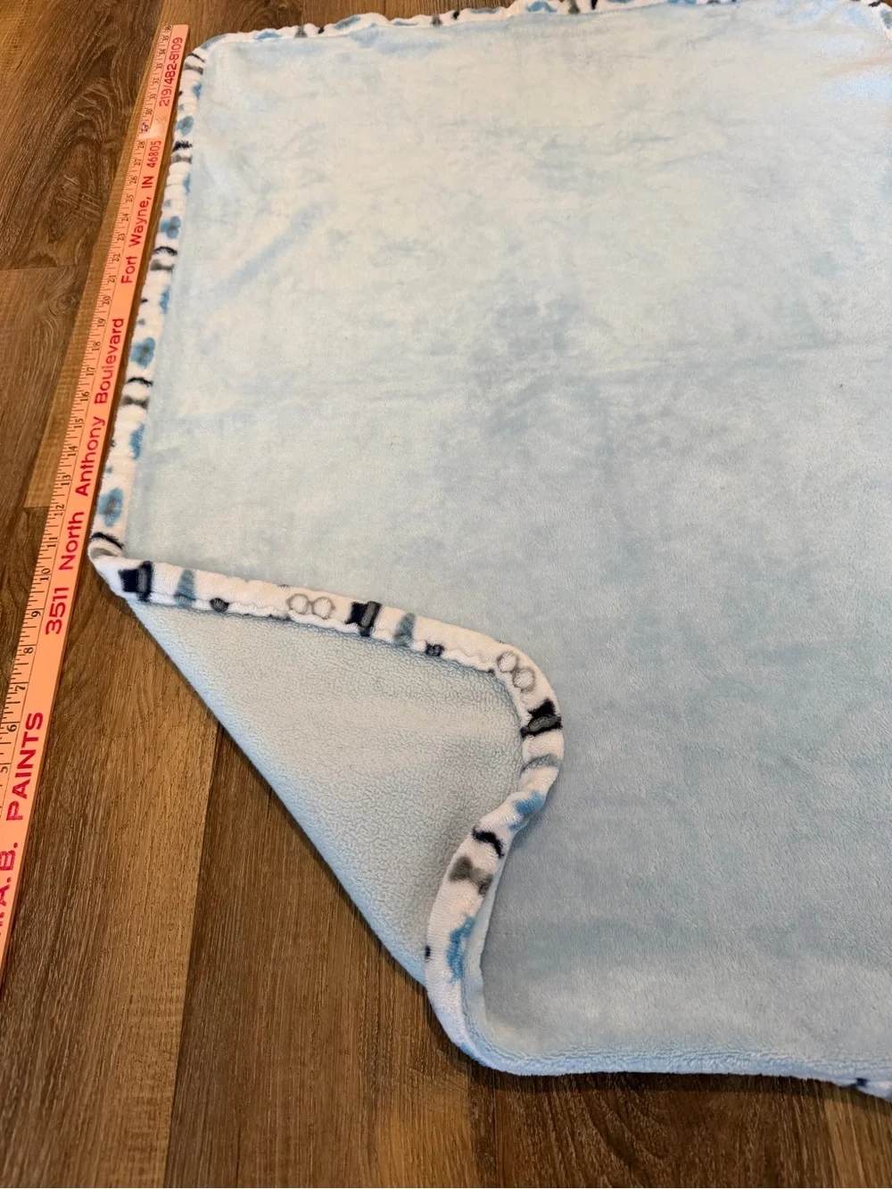 Le Bebe FAVORITE Baby Blanket/Lovey Blue Glasses Mustache Hat Bow Tie Trim